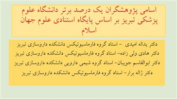 اسامی پژوهشگران یک درصد برتر دانشگاه علوم پزشکی تبریز