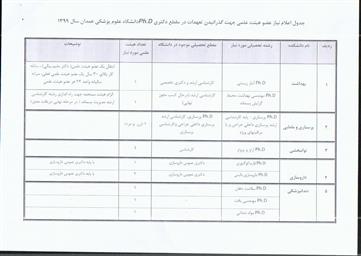 اعلام نیاز عضو هیئت علمی جهت گذرانیدن تعهدات دکتری Ph.D دانشگاه علوم پزشکی همدان 1399