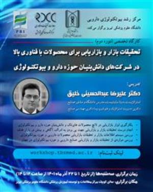 فراخوان دوره دوم کارگاه تخصصی تحقیقات بازار و بازاریابی برای محصولات با فناوری بالا در شرکت های دانش بنیان حوزه دارو و بیوتکنولوژی